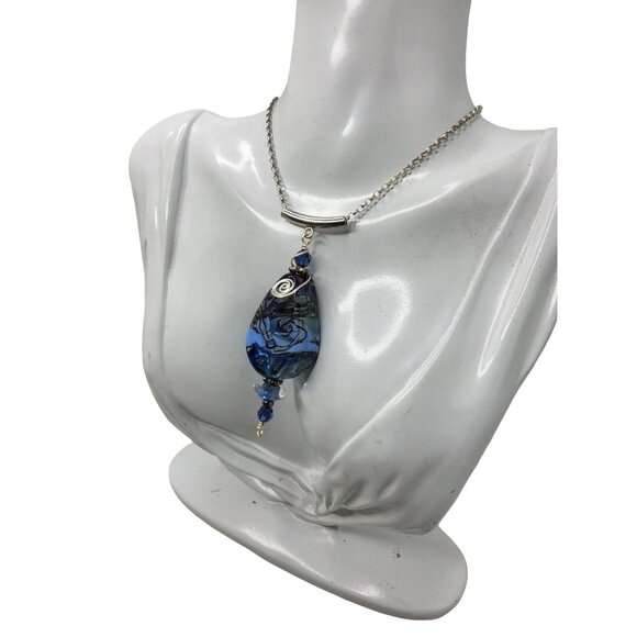 Hand crafted lampwork art glass seascape boho statement necklace - Picture 3 of 11